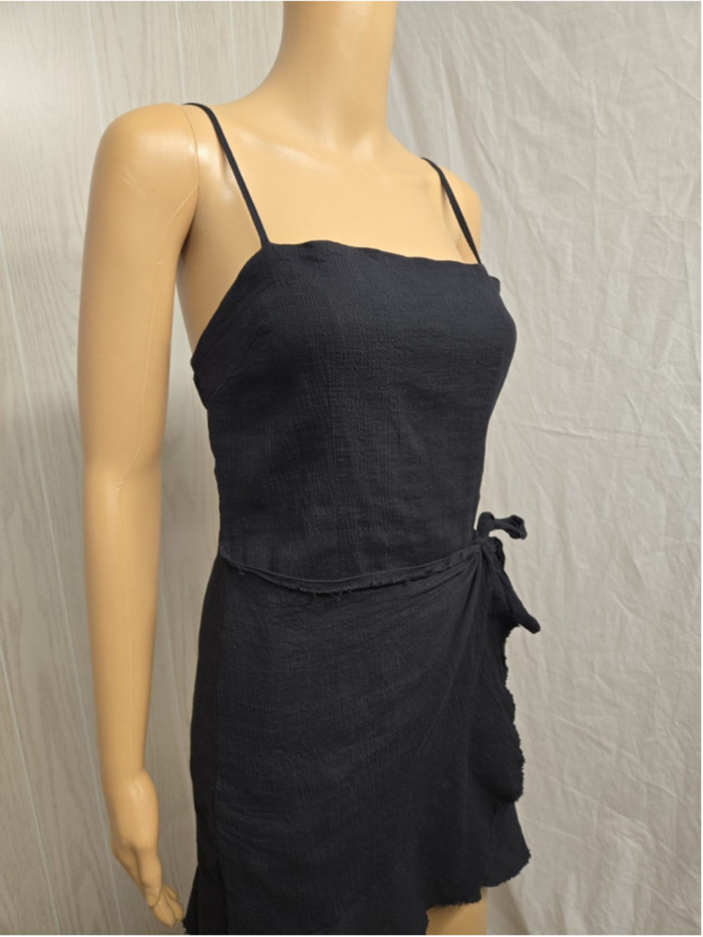 Princess Polly Size 10 Black Wrap Mini Dress Raw Edge Ruffle Hem Date Night - Picture 8 of 10